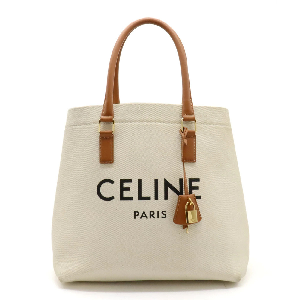 Celine Horizontal Cabas Tote Bag Canvas Leather Tan